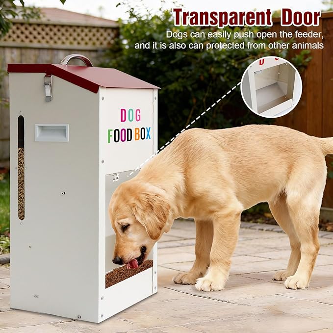 Galvanized Automatic Dog Feeder，25LBS Gravity Dog Feeder with Handle, Galvanized Steel Pets Food Dispenser for Indoor Outdoor Use, Suitable for Small, Medium, and Large Breeds