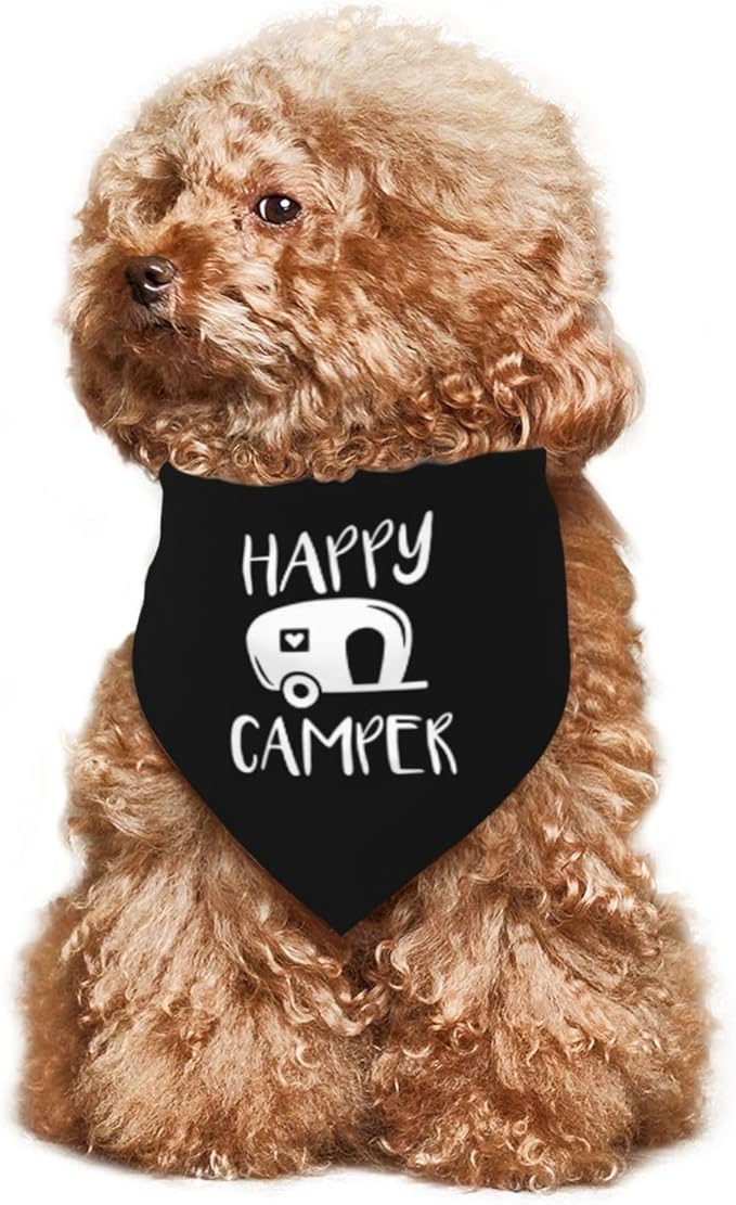 Happy Camper Summer Dog Bandana，Adorable Puppy Accessory for The avid Camper ，Pet Neckerchief for Pets Daily Wear Photo Prop Party Supplies,Funny Cute Dog Bandana (Black)