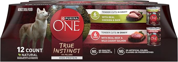 Purina ONE True Instinct Tender Cuts in Gravy with Real Chicken and Duck, with Real Beef and Salmon High Protein Wet Dog Food Variety Pack - (Pack of 1) 13 oz. Cans