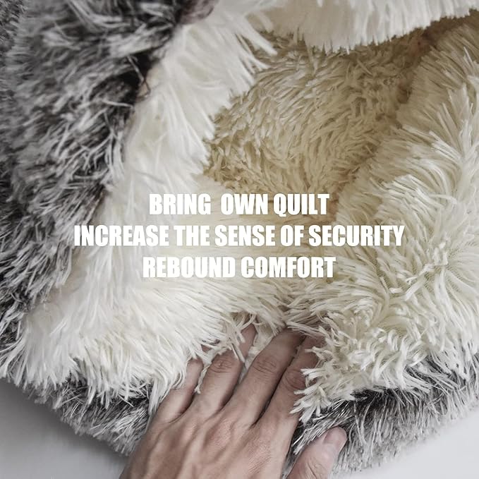 Round Plush Hooded Cat Bed - Cozy Fluffy Cave for Indoor Cats & Small Dogs, Anti-Anxiety Doughnut Design, Waterproof & Washable Base