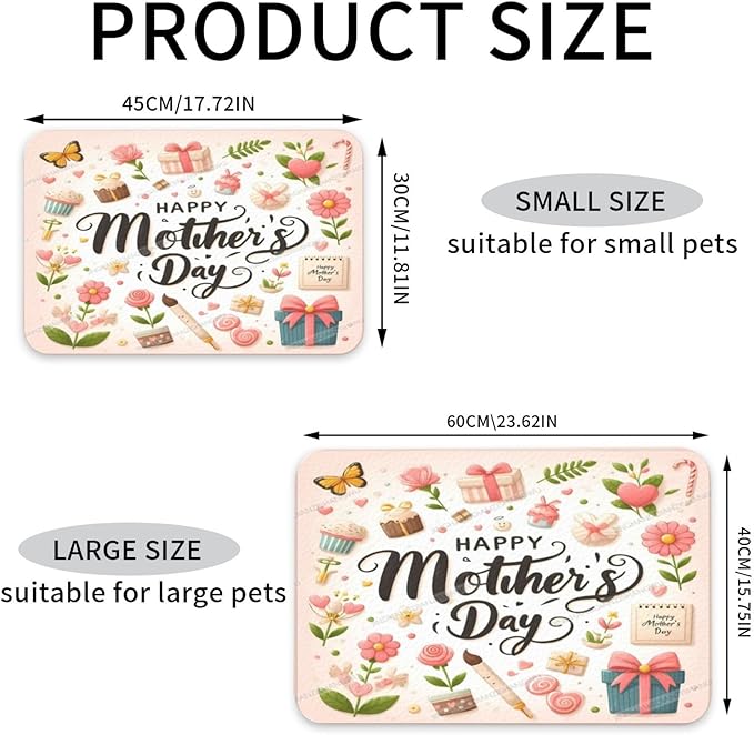 Pet Cat Dog Food Mat Absorbent Dog Feeding Mat Happy Mother's Day Floral Gift Mom L No Stains Cat Food Mats Indoor Pet Supplies Dogs Placemat Water Bowl Mats with Rubber Backing 18X12In