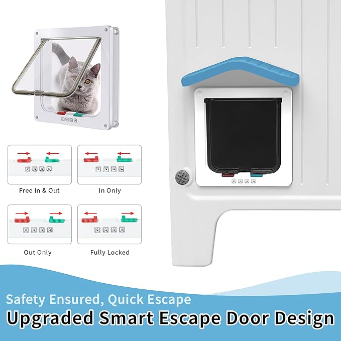 Rockever Insulated Outdoor Cat House, Waterproof Cat House for Outdoor Cats with Escape Door, Plastic Feral Cat House Outdoor Indoor, Spacious and Clean Easily (Blue,M)