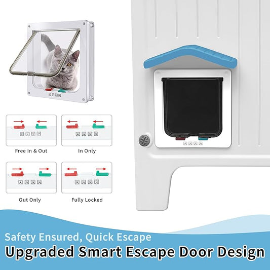 Rockever Insulated Outdoor Cat House, Waterproof Cat House for Outdoor Cats with Escape Door, Plastic Feral Cat House Outdoor Indoor, Spacious and Clean Easily (Blue,L)