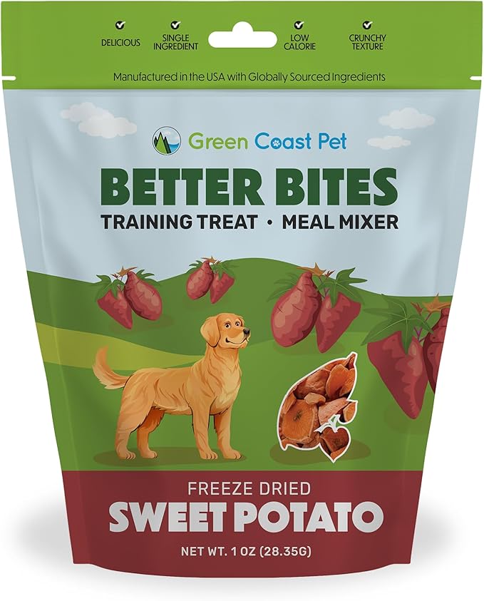 Better Bites Meal Mixer 1 oz Freeze-Dried Sweet Potato Dog Treats for (All Breeds) – High Fiber, Single Ingredient, Natural Snacks for Training Treats for Dogs | Made in The USA