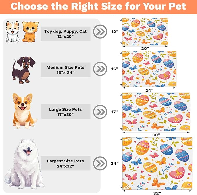 Easter Egg Dog Food Mat for Floors Absorbent Dog Bowl Mat for Food and Water Dispenser Quick Dry Cat Food Placemat Pet Supplies 16" x 24", Butterfly Leaf