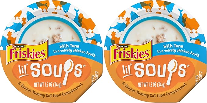 Friskies Purina Natural,Grain Free Lickable Cat Treats Lil’ Soups with Tuna in Chicken Broth - 1.2 oz. Cups,(Pack of 16)