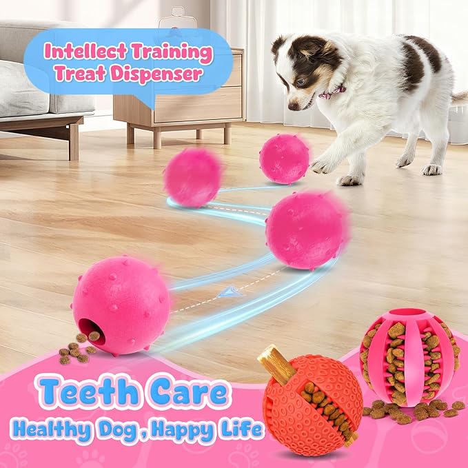 Dog Balls 6 Pack, Puppy Toys for Small & Medium Dogs, Interactive Dog Fetch Ball, Squeaky Chew Toys for Teeth/Slow Feeder/IQ Training/Playing, Dog Toys to Keep Them Busy (Pink)
