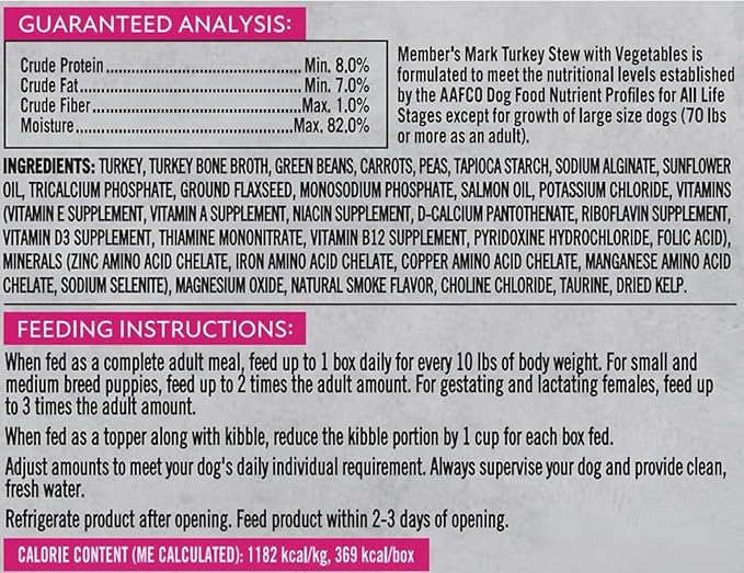 Member Marks Turkey Stew with Vegetables Wet Dog Food, 11 oz., 24 Boxes Pack-1