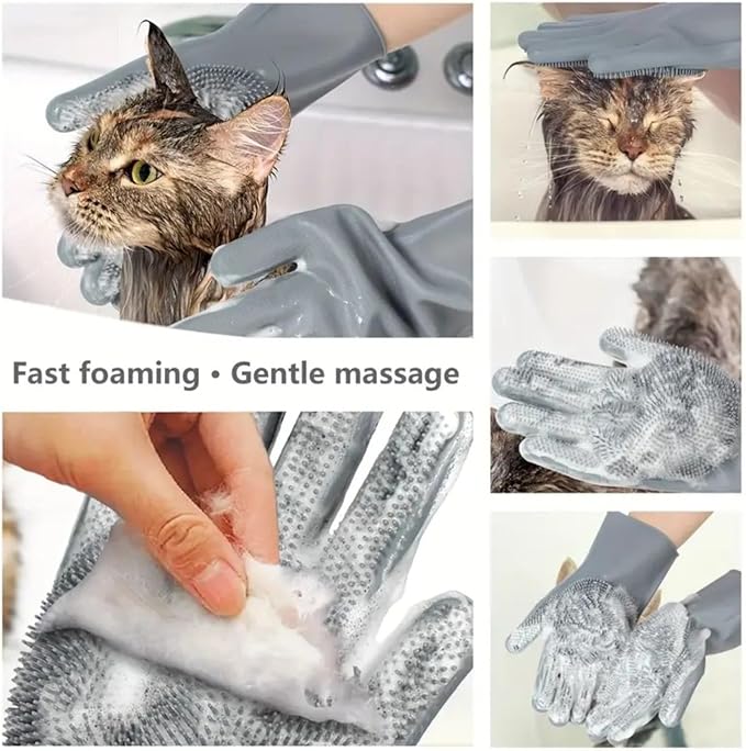 2 Pairs Pet Bathing Gloves - Universal Scratch-Resistant and Bite-Proof Massage Cleaning Silicone Gloves for Cats and Dogs, Essential Pet Grooming Tool (Pink)