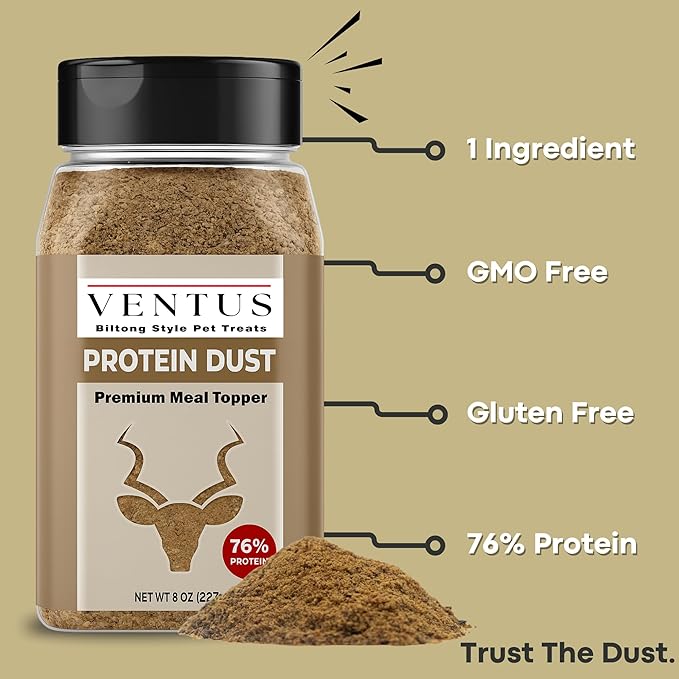 Ventus Dog Food Topper - Single Ingredient Venison Air Dried Dog Food Seasoning for Picky Eaters, No Additives, Grain Free Meal Toppers for Dogs 8 oz.