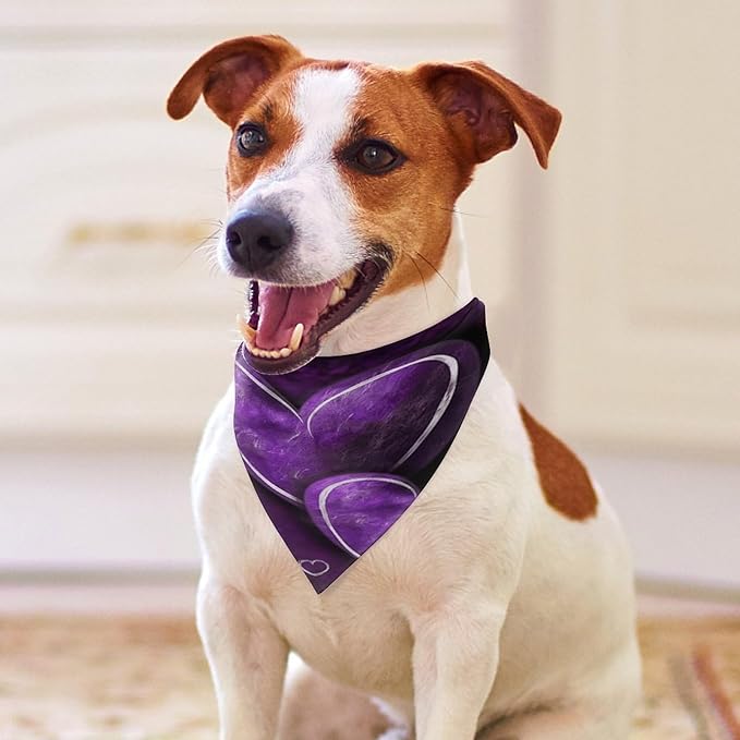 Dog Bandana Spring Pet Scarf Adjustable Triangle Purple Hearts Printing Dog Bib Washable Polyester Puppy Bandana for Small Medium Large Dogs Cat Birthday Party Supplies