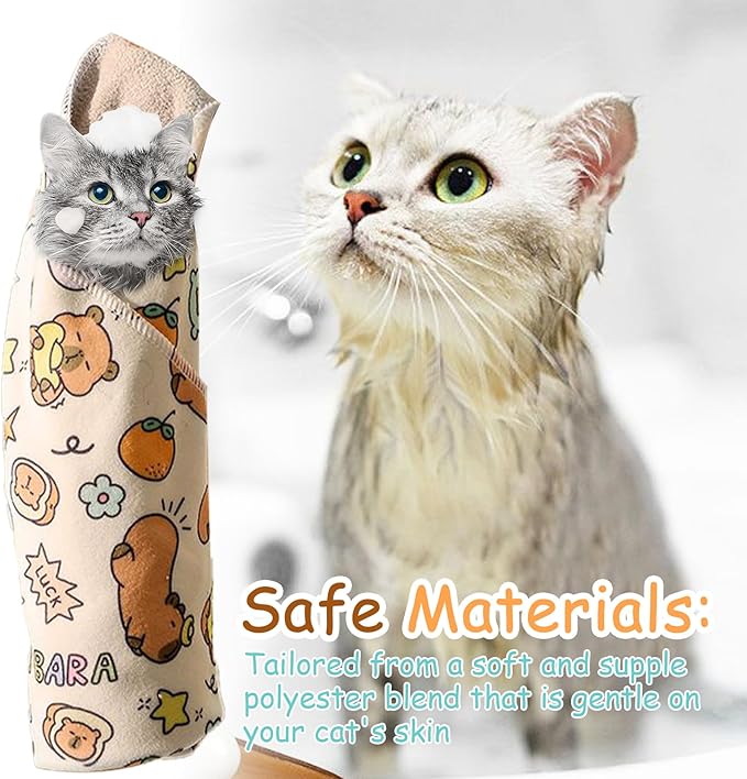 AOYEBO Cat Wrap for Cutting Nails Self-Adherent Safe Hold - Soft Polyester Anti-Scratch Escape Restraint, Calming Swaddle for Nail Clipping & Grooming (A)