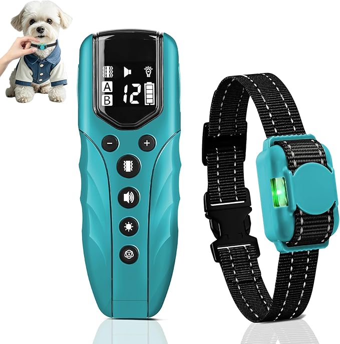 Lightest No Shock Dog Training Collar with 2000ft Remote,Tiniest Vibrating Dog Collar,Vibration Collar for Small Dogs 5-15lbs & Medium Large Dogs, Safe Lock, Beep, Vibrate, No Prongs, Waterproof,Cyan