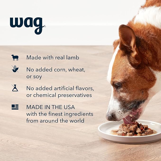 Amazon Brand - Wag Wet Dog Food Stew, Lamb & Vegetable Cuts in Gravy, Made with Natural Ingredients, 13.2 Ounce Cans (Pack of 12)