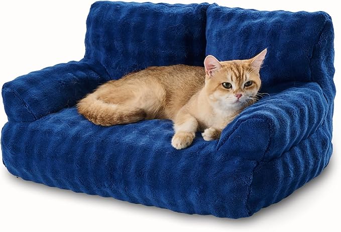 Cat Couch Bed, Cute Soft Pet Sofa for Indoor Cats Kittens Puppies with Removable Washable Cover, 26"x15", Navy Blue