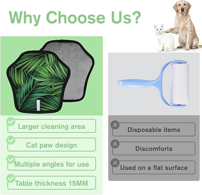 Reusable Pet Hair Removal Glove Green Palm Leaves Magic Brush for Cat & Dog Hair Remover for Car, Sofa, Bedding, Clothes - 9x9 Mitt Washable