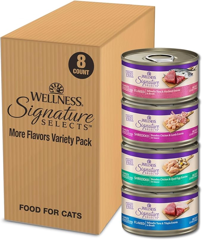 Wellness Wet Cat CORE Signature Selects Adult Wet Cat Food, Protein-Rich, Grain Free, 2.8 Ounce, 8 Pack (More Flavors Variety Pack)