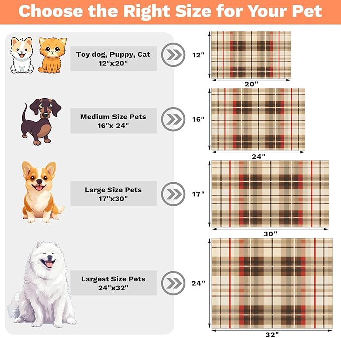 Plaid Dog Food Mat for Floors Absorbent, Quick Dry Water Dispenser Mat for Food, Water, Pet Supplies 16" x 24", Checkered Linen