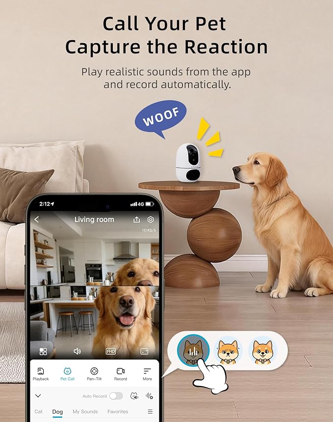 virtavo AI Pet Camera Indoor with Phone App for Dog, Cat & Puppy, 360° Dual-Lens with Auto Tracking & Pet Calling, No Subscription, Wi-Fi 6 (5GHz/2.4GHz), Alexa Compatible, Night Vision