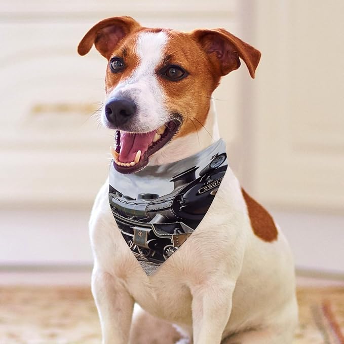 Dog Bandana Spring Pet Scarf Adjustable Triangle Steam Locomotive Train Printing Dog Bib Washable Polyester Puppy Bandana for Small Medium Large Dogs Cat Birthday Party Supplies