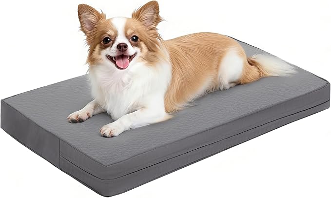 Vonabem Waterproof Dog Bed Small Crate Pad 24 inch Outdoor Leather Puppy Beds with Washable Removable Cover Reversible, Pet Cat Beds Orthopedic, Durable Anti-Slip Kennel Pads Wipeable 23"x17" Grey