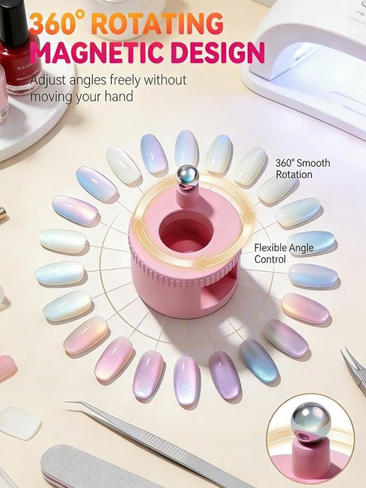 Rotating Cat Eye Magnet Horseshoe Magnet for Nails Cat Eye Gel Polish Eye for Nails Set Nail Magnets Tool Nail Art Automatic Suction Artifact Tools New Rotating Beginner(1PC Pink)