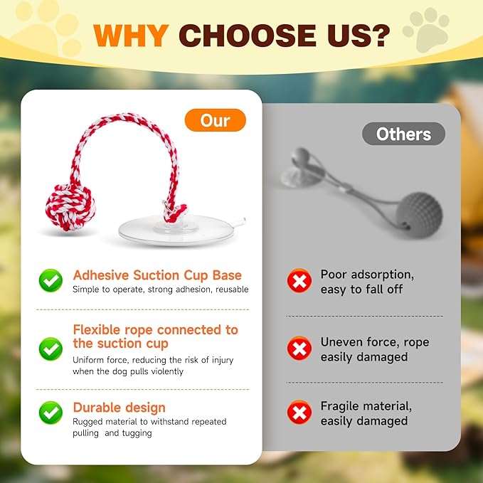 Interactive Dog Toys with Strong Gel Suction Cup, Durable Rope & Chew Ball, Dog Toys for Aggressive Chewers, Tug of War Dog Toy, for Small to Medium Dogs, Red White