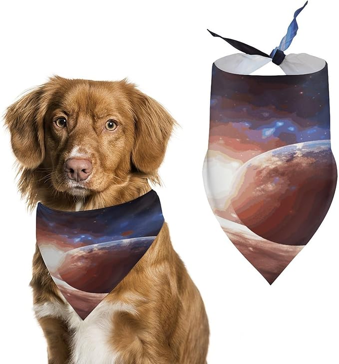Dog Bandana Spring Pet Scarf Adjustable Triangle Planets in Space Background Printing Dog Bib Washable Polyester Puppy Bandana for Small Medium Large Dogs Cat Birthday Party Supplies
