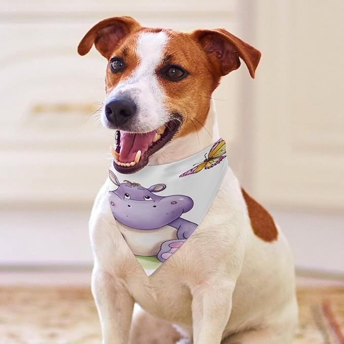 Dog Bandana Spring Pet Scarf Adjustable Triangle Butterfly and Hippo Printing Dog Bib Washable Polyester Puppy Bandana for Small Medium Large Dogs Cat Birthday Party Supplies