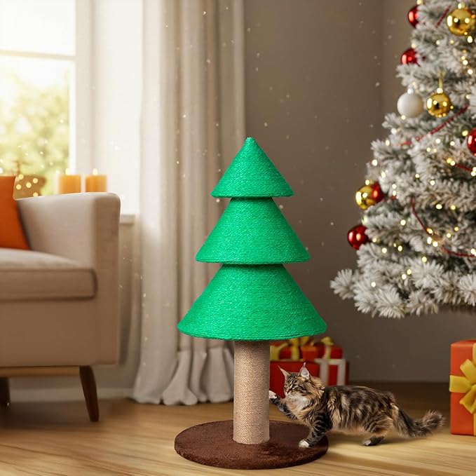 Outvita 31.5in Christmas Tree Cat Scratcher, Cat Scratching Post for Indoor Cats, Large Sisal Cat Scratching Tree Cat Scratch Tower, Green
