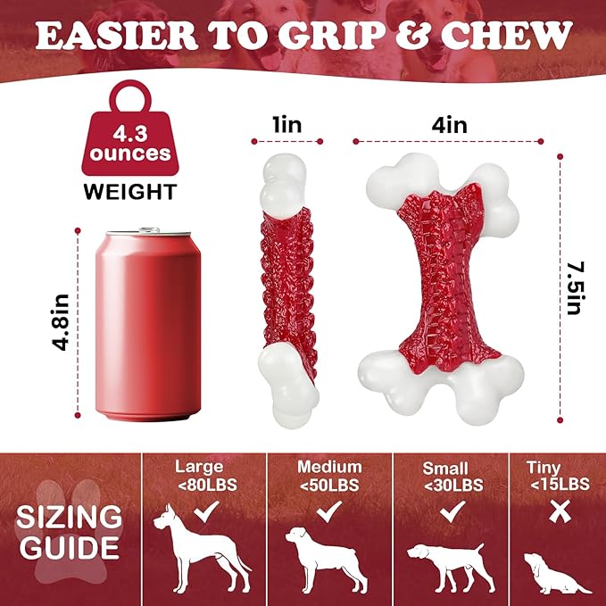 6-Pack Tough Dog Toys, Toys for Aggressive Chewers Large Breed, Chew Dogs, Bone Toy Nylon Dogs Almost Indestructible