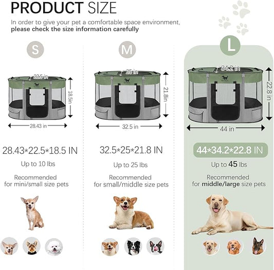 Rest-Eazzzy Dog Playpen, Foldable Kitten Playpen for Medium Dogs, Portable Pet Puppy Playpen with Removable Shade Cover, Indoor Outdoor Travel Camping Use for Small Pets with Carrying Case (L, Green)