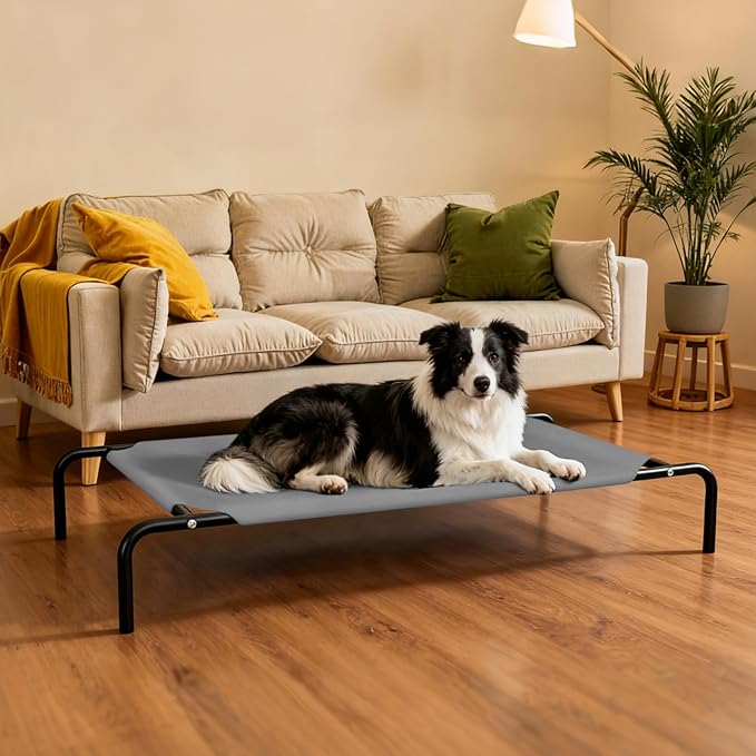 Elevated Cooling Dog Bed for Large Dogs,Waterproof Outdoor Pet Cot with Washable Breathable Mesh,Non-Slip Feet,Comfortable Dry Raised Dog Bed,50.8 x 31 x 8 Inches,Grey