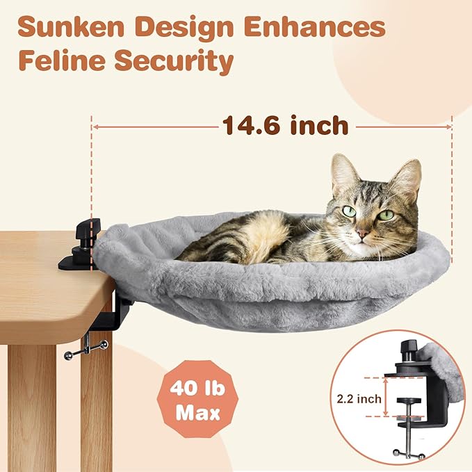 2-in-1 Cat Desk Bed & Bedside Perch (Vertical & Horizontal Clamp), Includes 2 Covers (Winter Plush + Summer Mesh), Sturdy Desk Cat Hammock for Indoor Cats, Holds up to 40 lbs
