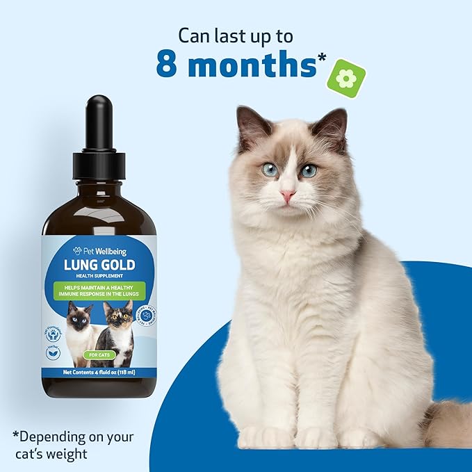 Pet Wellbeing Lung Gold for Cats - Respiratory Support for Feline Lungs, Healthy Immune Defenses Lower Respiratory Tract - NASC Certified & Vet-Formulated - 4 oz Liquid