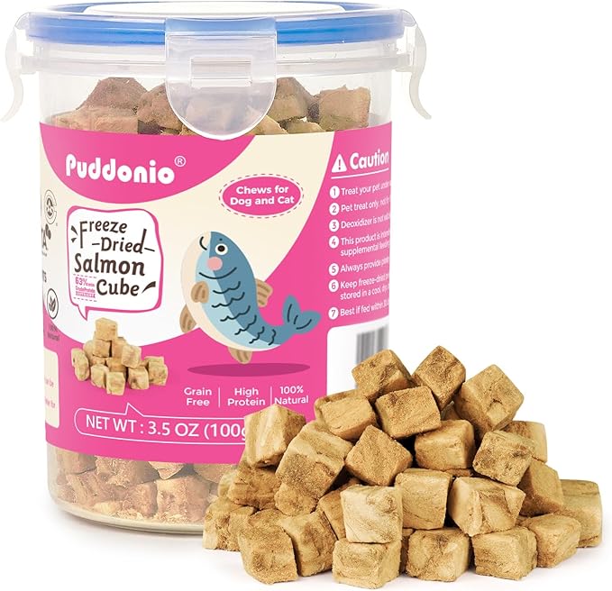 Freeze Dried Dog & Cat Treats – Single Ingredient Salmon, High Protein Training Treats & Food Topper, 3.5 oz