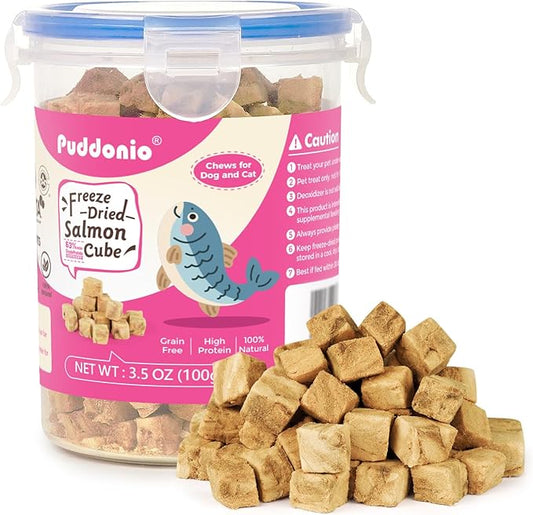 Freeze Dried Dog & Cat Treats – Single Ingredient Salmon, High Protein Training Treats & Food Topper, 3.5 oz