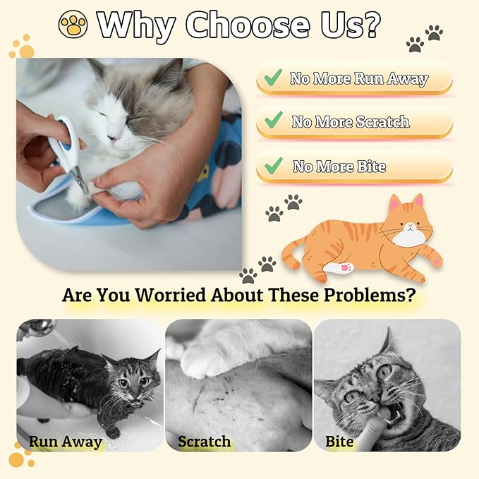 21.7" Cat Wrap for Grooming-Premium Cat Grooming Wrap Cat Restraint for Nail Clipping, Self-Adherent Soft Cat Blanket to Wrap Cat Anti-Scratch Anti-Escape Grooming Bag (Blue, L(Within 9lbs))