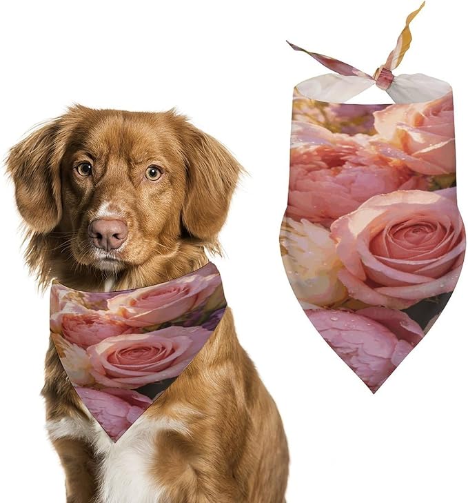 Dog Bandana Spring Pet Scarf Adjustable Triangle Aesthetic Flowers Printing Dog Bib Washable Polyester Puppy Bandana for Small Medium Large Dogs Cat Birthday Party Supplies