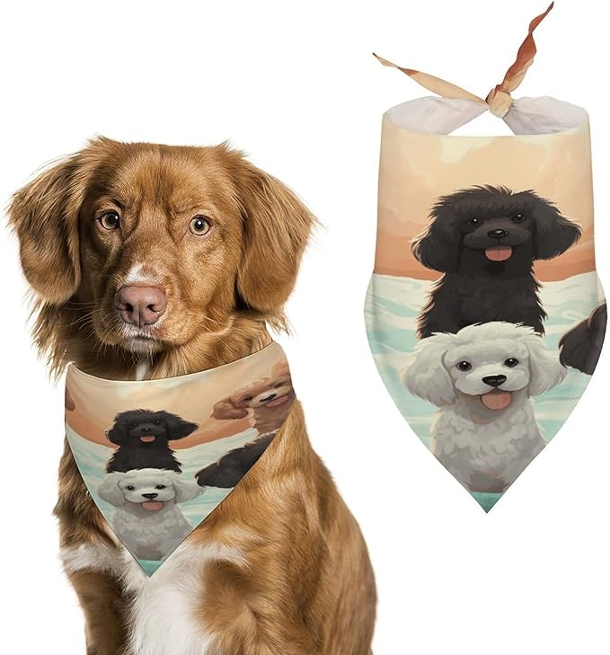 Dog Bandana Spring Pet Scarf Adjustable Triangle Poodles Dogs Printing Dog Bib Washable Polyester Puppy Bandana for Small Medium Large Dogs Cat Birthday Party Supplies