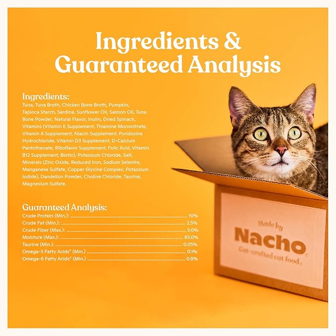 Made by Nacho Flaked Filets Recipe in Bone Broth, Grain-Free Chef's Selects Wet Food for Cats Balanced Diet in Naturally Hydrating Pumpkin-Infused Broth (3.0 oz (Pack of 12), Tuna & Sardine)