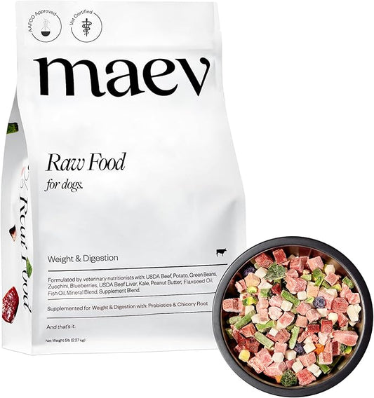 Maev Raw Dog Food, Better Than Freeze Dried Flash Frozen with Lean Beef Protein, Vitamin-Rich Organ Meat in Every Serving, Weight and Digestion Formulation, Adult Dogs, 10 Pounds (2 Packs) White