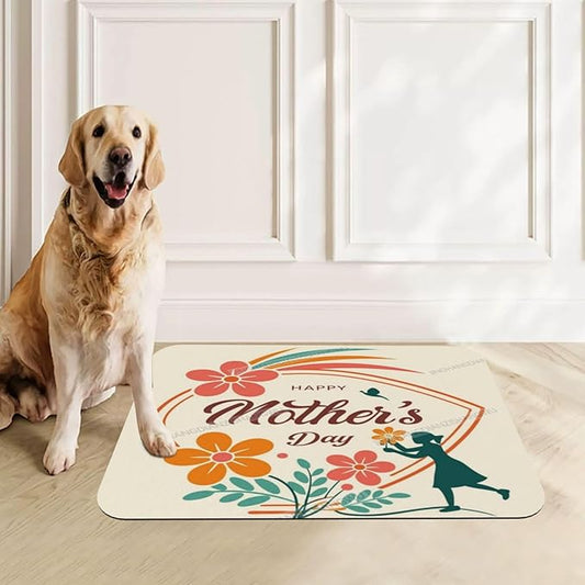 Pet Feeding Mat Happy Mother's Day Floral Gift Mom Da Dog Food Mat for Food Water No Stains Quick Dry Dispenser Cat Bowl Mats for Messy Drinkers 18X12In