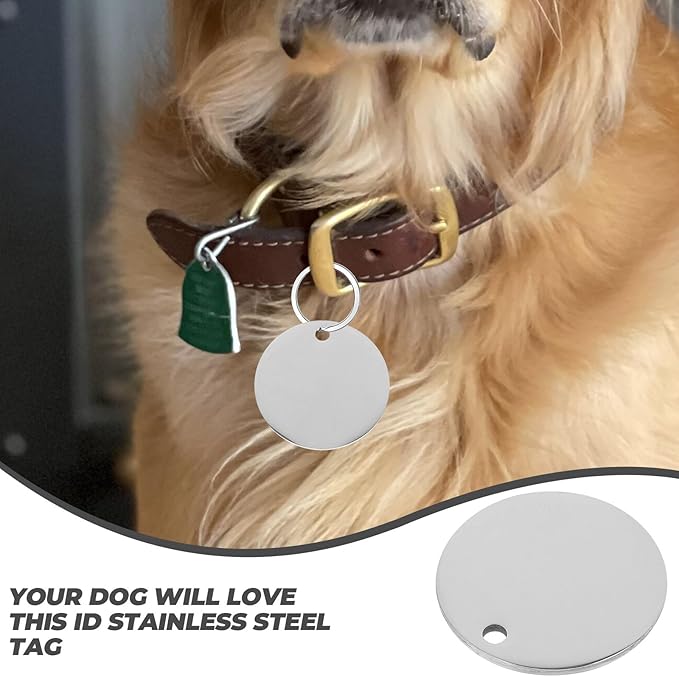 Luxshiny 10pcs Stainless Steel Dog Tag Blanks Round Stamping Pendant 30mm Metal Id Tags for Pet Collar Engraving Supplies