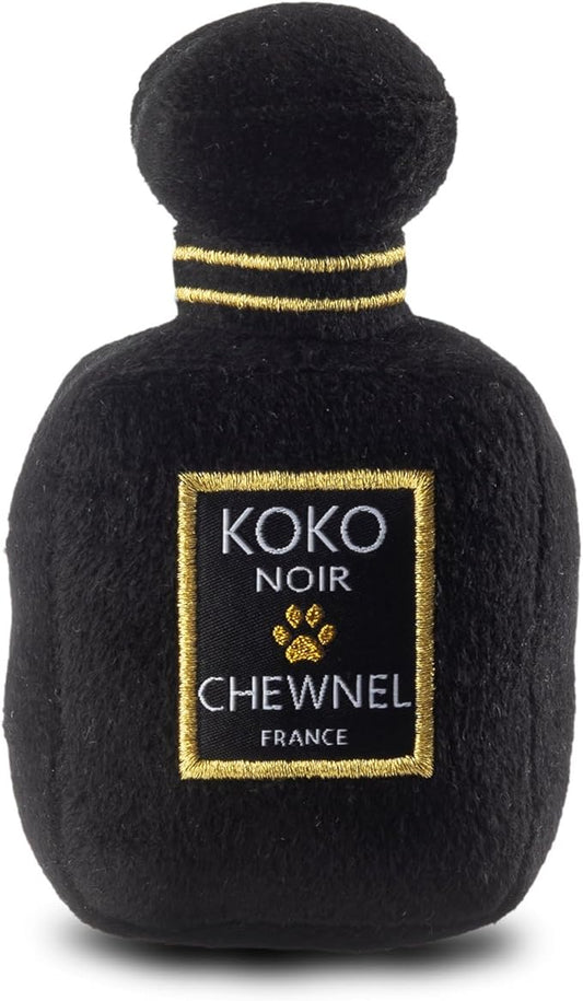 Dog Diggin Designs Chewnel Noir Pawfum Plush Dog Toy Bottle | Luxury-Inspired Parody Designer Perfume Bottle with Squeaker, Soft Plush Fashion Dog Toy – Prêt-à-Porter Play!