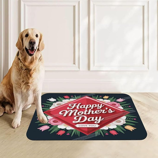 Pet Cat Dog Food Mat Absorbent Dog Feeding Mat Happy Mother's Day Floral Gift Mom Ev No Stains Cat Food Mats Indoor Pet Accessories Supplies Dogs Placemat Water Bowl Mats with Rubber Backing 24x16In