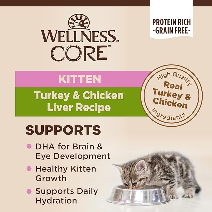 Wellness CORE Pate Kitten Wet Cat Food,Natural,Protein-Rich,Grain Free,3 Ounce (Turkey & Chicken Liver),(Pack of 24)