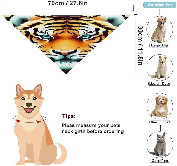 Dog Bandana Spring Pet Scarf Adjustable Triangle Little Fat Tiger Head Printing Dog Bib Washable Polyester Puppy Bandana for Small Medium Large Dogs Cat Birthday Party Supplies