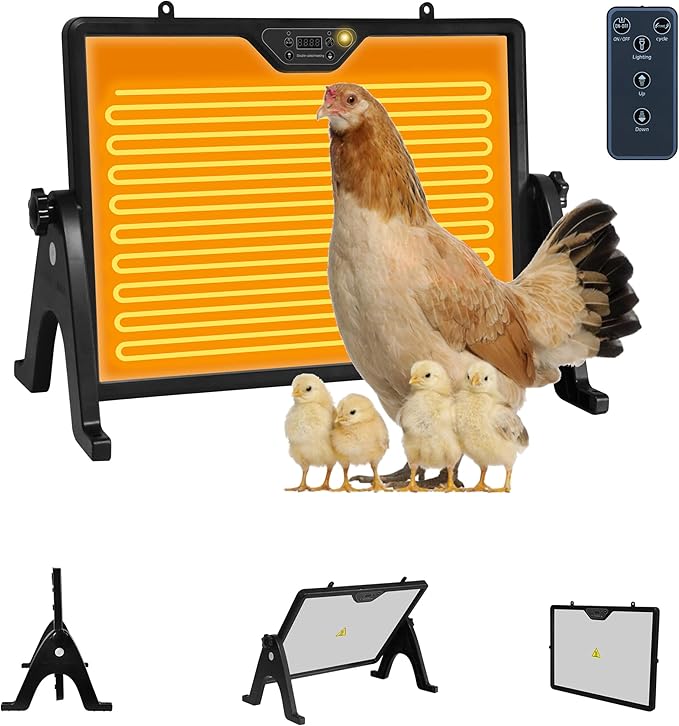 Chicken Coop Heater Winter - Safe Adjustable Temperature Heater with Remote Control, Timer-Ready for Indoor Outdoor Pets/Animals, Black