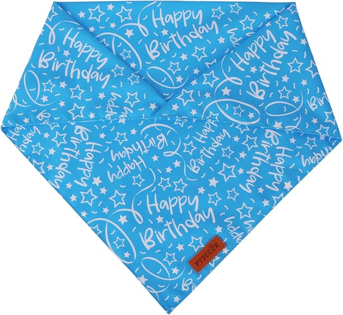 PTDECOR Happy Birthday Dog Bandana, Premium Durable Fabric, Triangle Scarf for Dog Birthday Party Supplies, Blue Pet Bandana for Large X-Large Dogs Pets (X-Large)